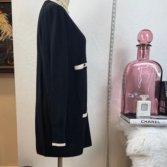 NWOT J.Crew Long Merino Wool Cardigan - Black & Ivory - Size M - Picture 4 of 11